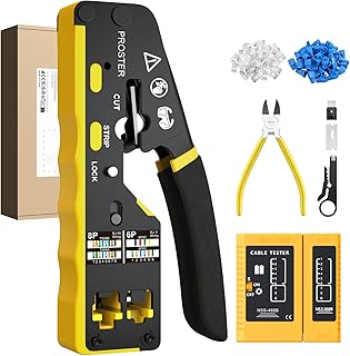 Proster Pince À Sertir RJ45 RJ11 Traversante Cat6 – Kit Pince Réseau Professionnel, Outil de Sertissage RJ45 Passant Avec Testeur Câble Ethernet, Pour Installation Réseau et Téléphonique